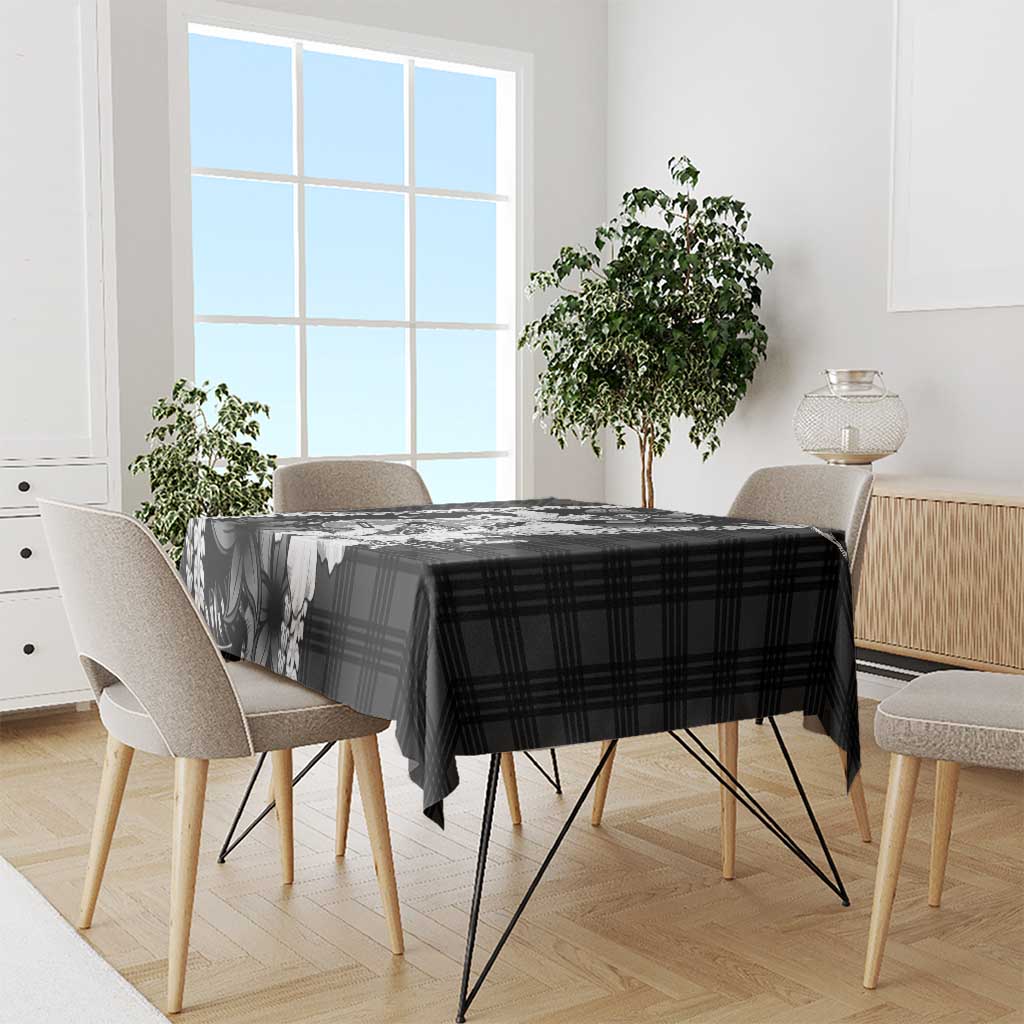 Hawaii Ukulele Tablecloth Tropical Flowers With Palaka Effect Black Version - Polynesian Pride
