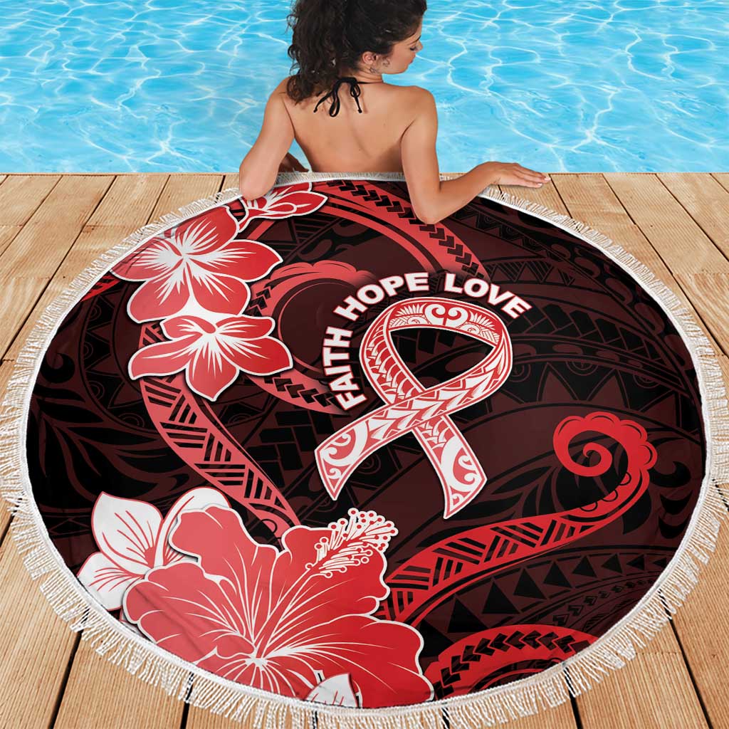 Heart Health Awareness Beach Blanket Warrior Wears Red Polynesian Style