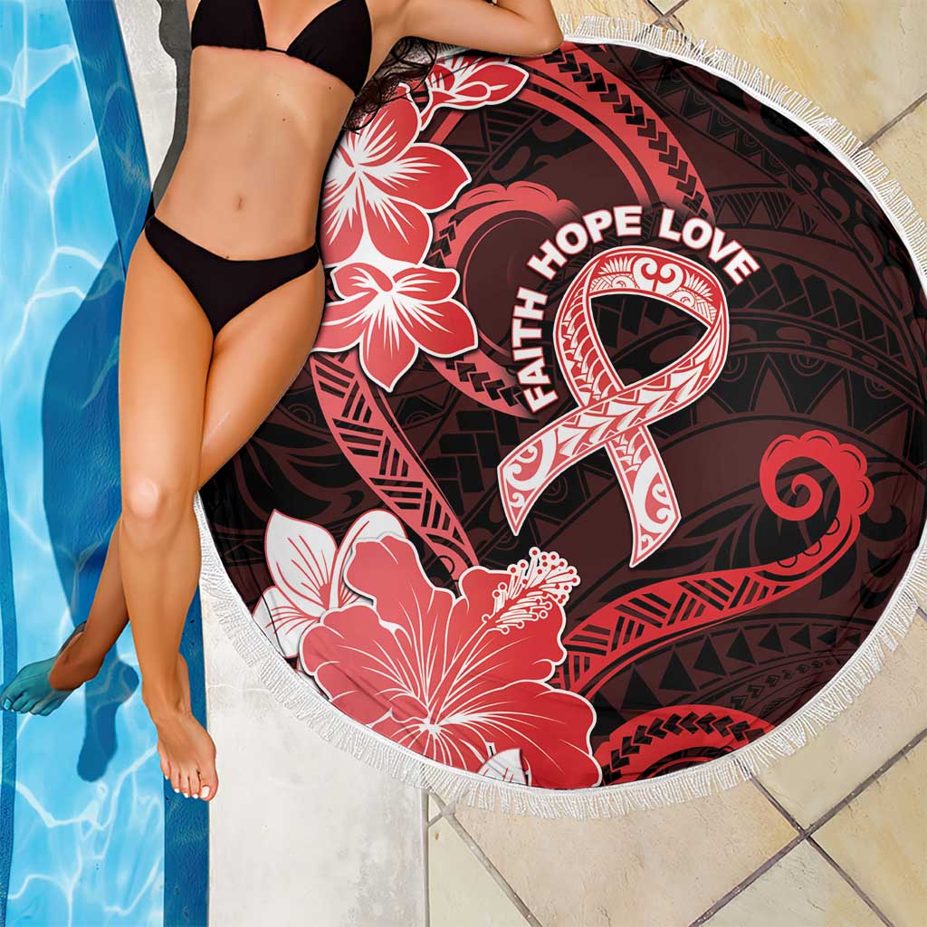 Heart Health Awareness Beach Blanket Warrior Wears Red Polynesian Style