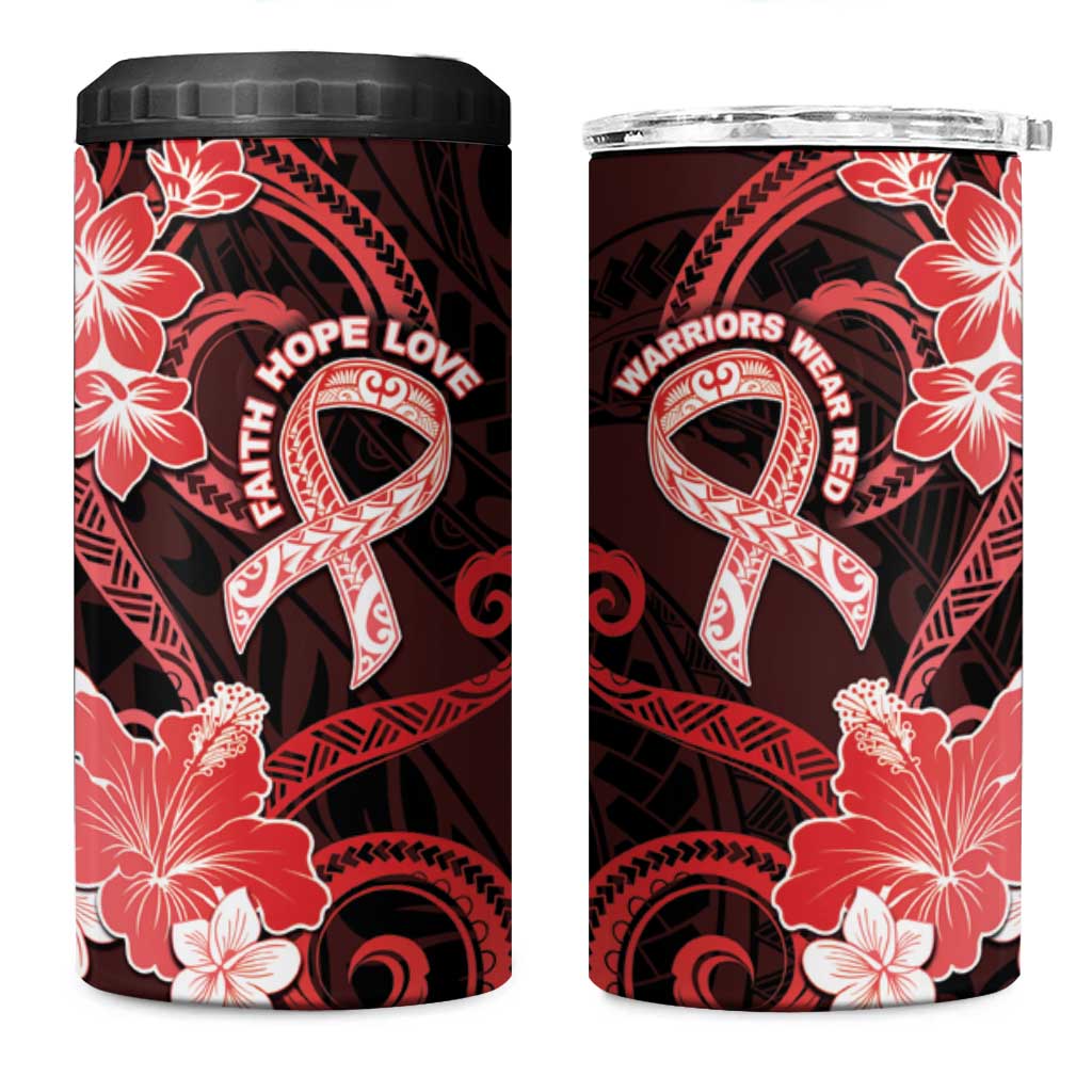 Heart Health Awareness 4 in 1 Can Cooler Tumbler Warrior Wears Red Polynesian Style