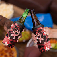 Heart Health Awareness 4 in 1 Can Cooler Tumbler Warrior Wears Red Polynesian Style