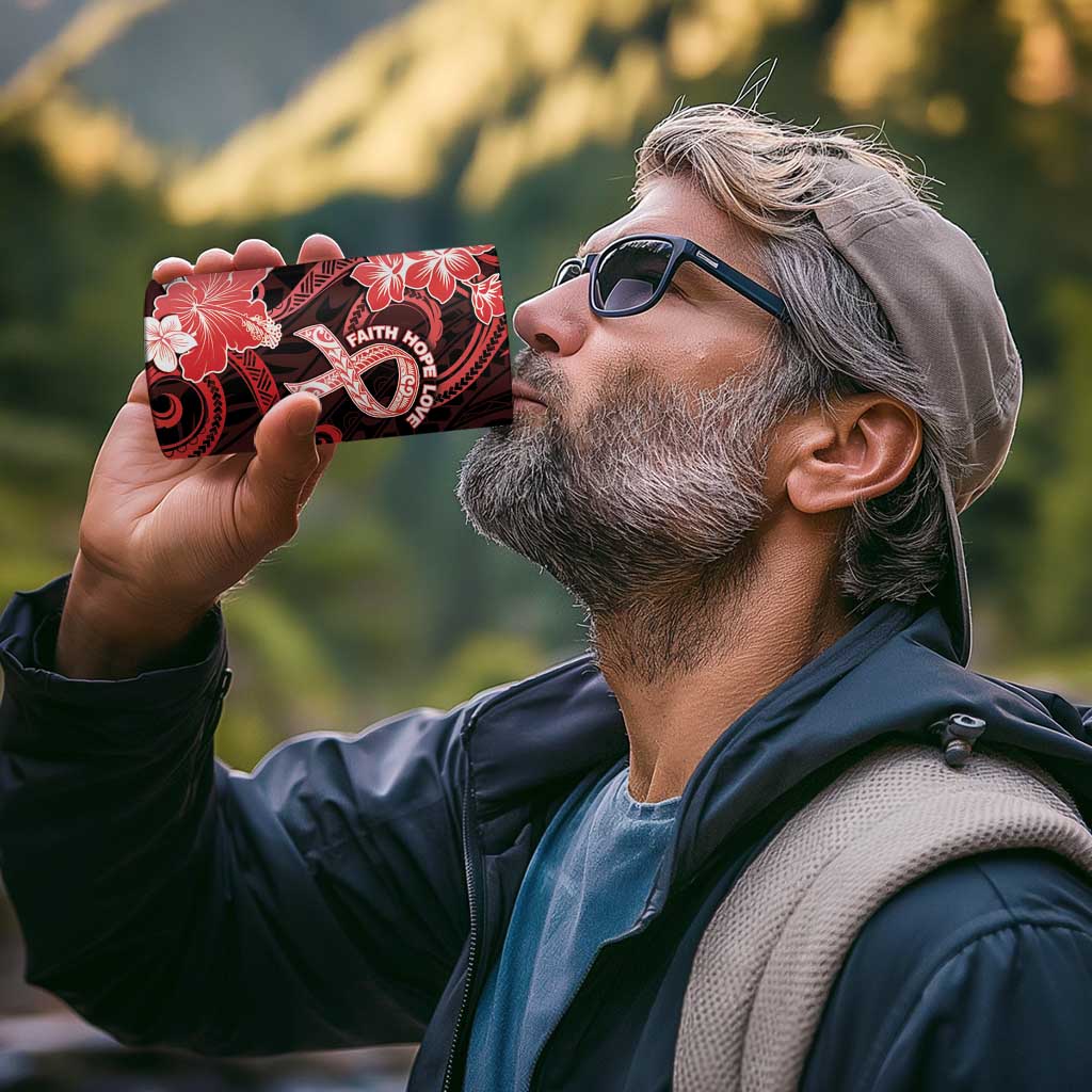 Heart Health Awareness 4 in 1 Can Cooler Tumbler Warrior Wears Red Polynesian Style