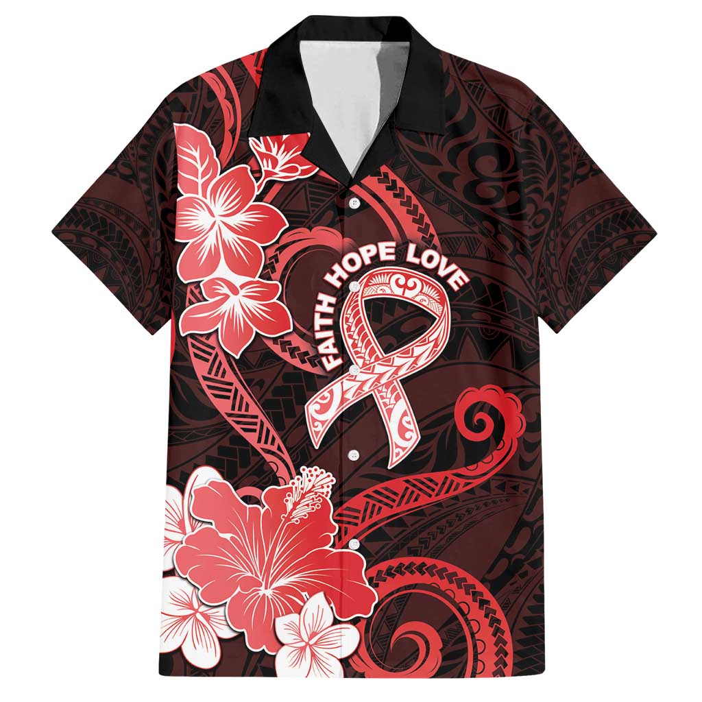 Heart Health Awareness Family Matching Off Shoulder Maxi Dress and Hawaiian Shirt Warrior Wears Red Polynesian Style