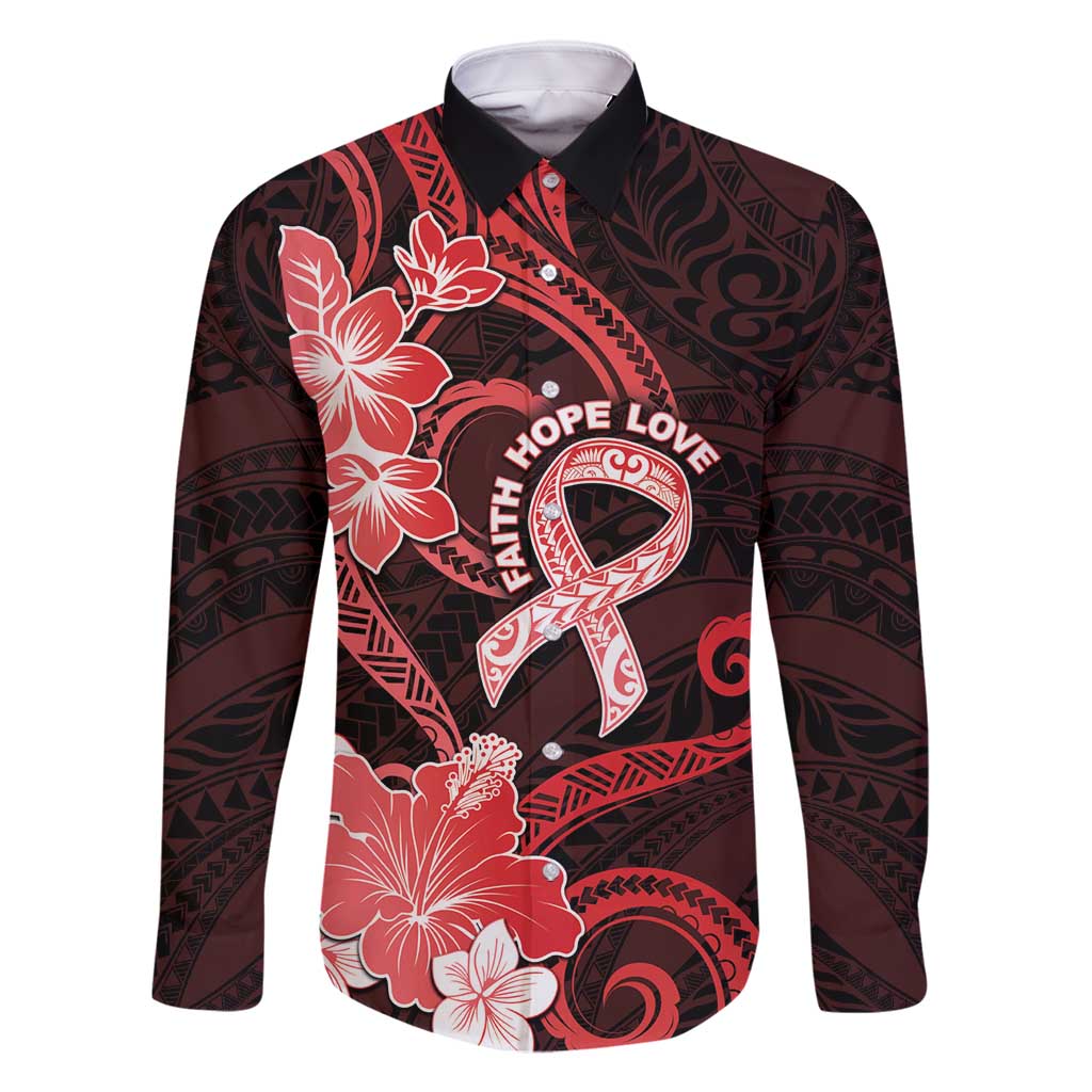 Heart Health Awareness Family Matching Off Shoulder Maxi Dress and Hawaiian Shirt Warrior Wears Red Polynesian Style