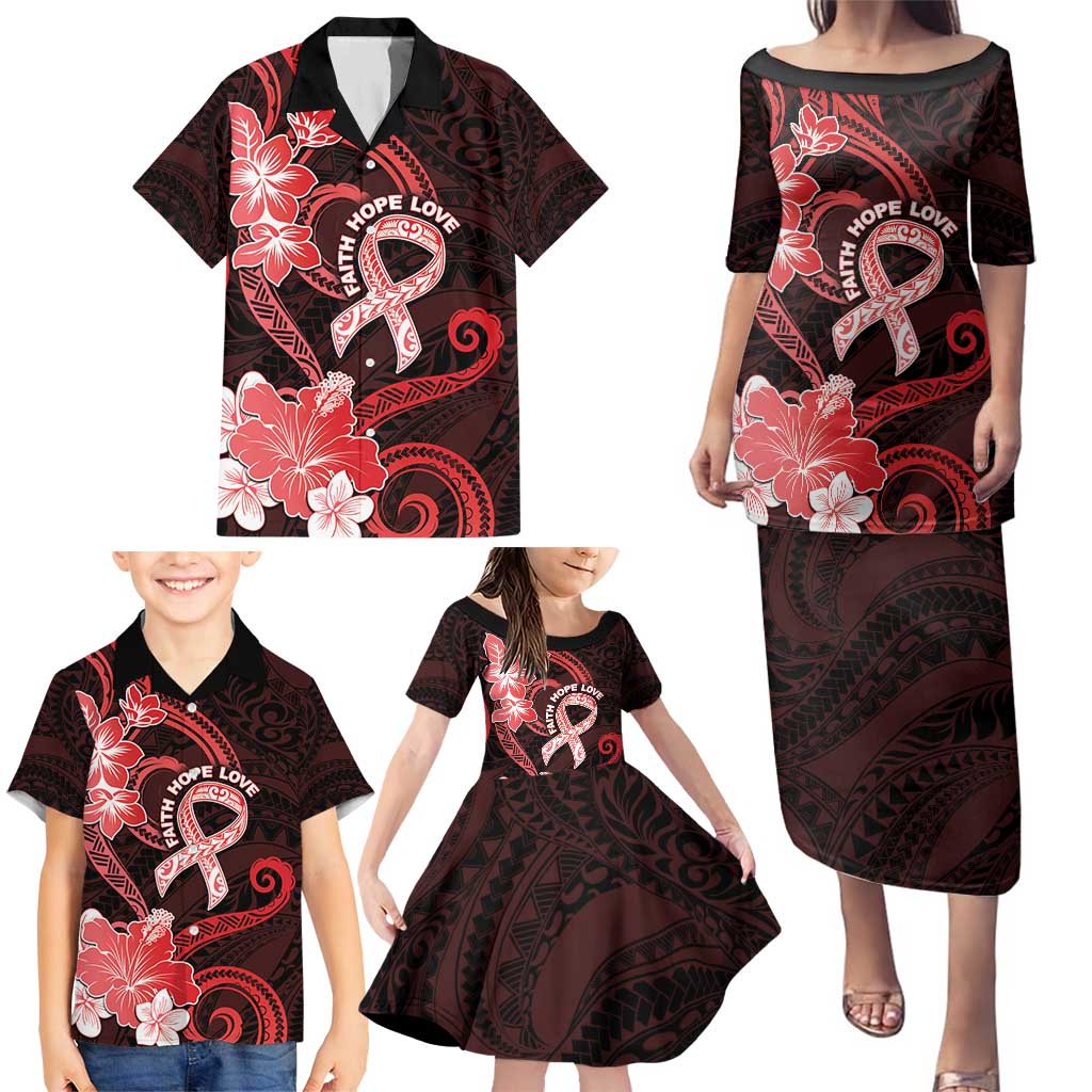Heart Health Awareness Family Matching Puletasi and Hawaiian Shirt Warrior Wears Red Polynesian Style