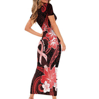 Heart Health Awareness Family Matching Short Sleeve Bodycon Dress and Hawaiian Shirt Warrior Wears Red Polynesian Style