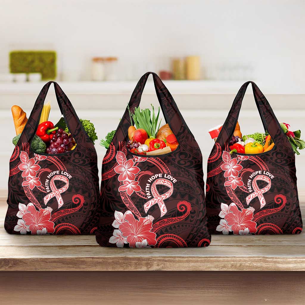 Heart Health Awareness Grocery Bag Warrior Wears Red Polynesian Style
