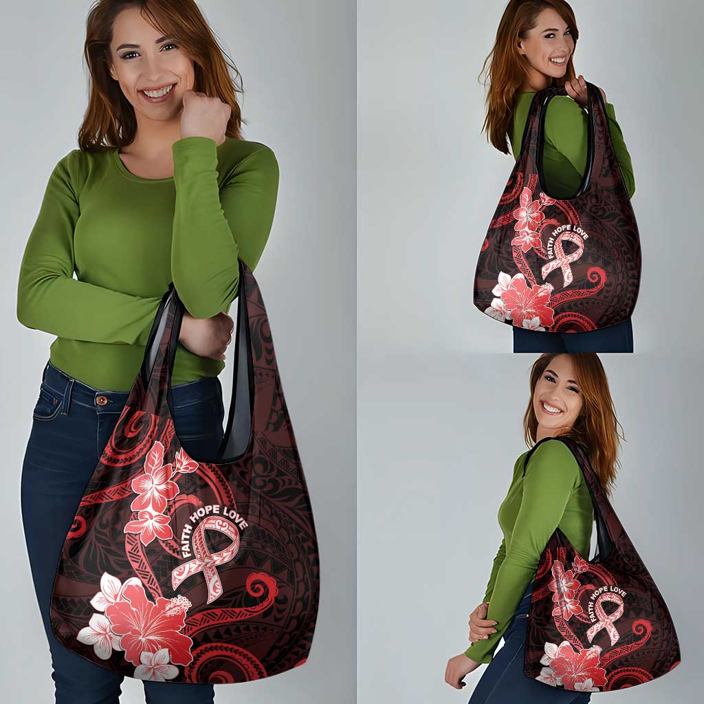 Heart Health Awareness Grocery Bag Warrior Wears Red Polynesian Style