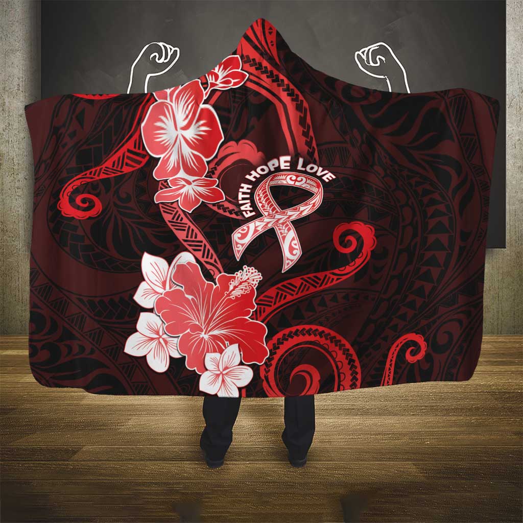 Heart Health Awareness Hooded Blanket Warrior Wears Red Polynesian Style