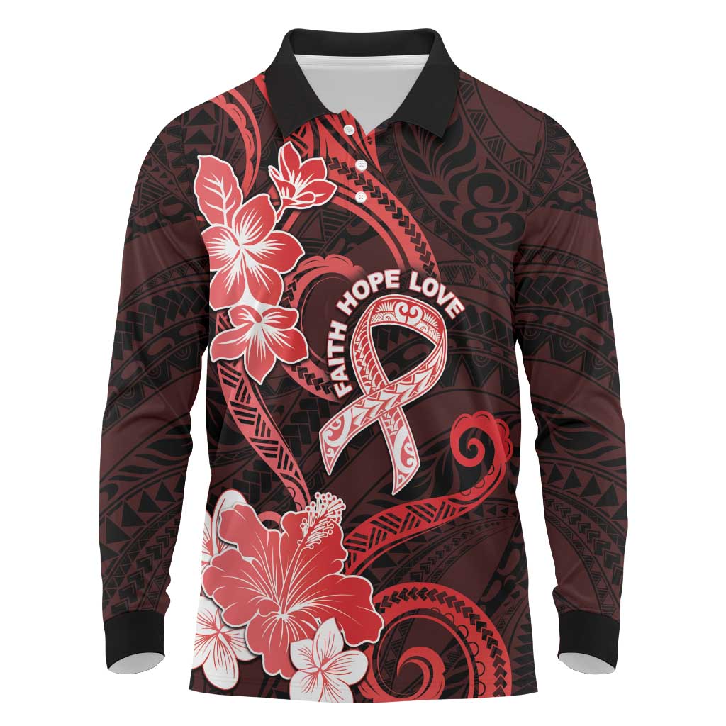Heart Health Awareness Long Sleeve Polo Shirt Warrior Wears Red Polynesian Style LT05 Red - Polynesian Pride
