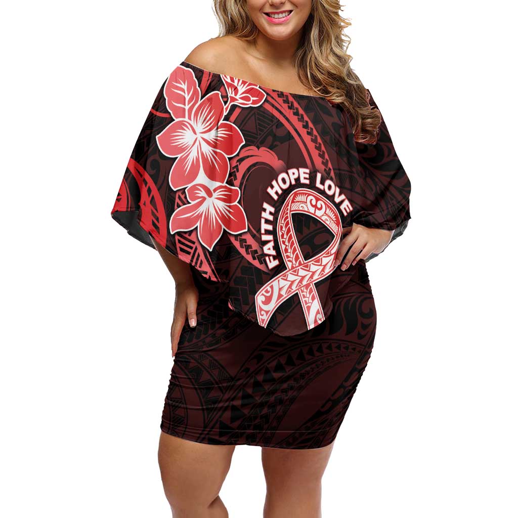 Heart Health Awareness Off Shoulder Short Dress Warrior Wears Red Polynesian Style