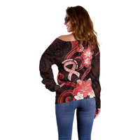 Heart Health Awareness Off Shoulder Sweater Warrior Wears Red Polynesian Style