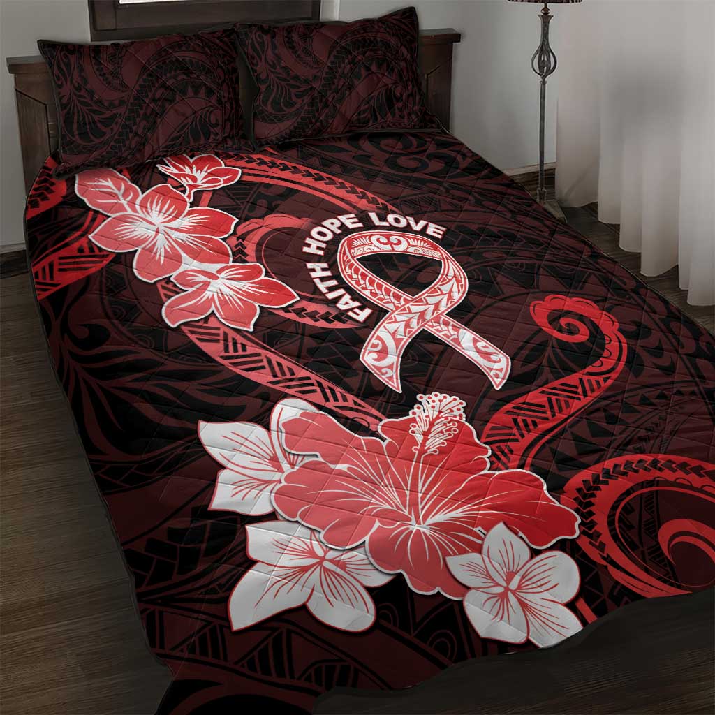 Heart Health Awareness Quilt Bed Set Warrior Wears Red Polynesian Style