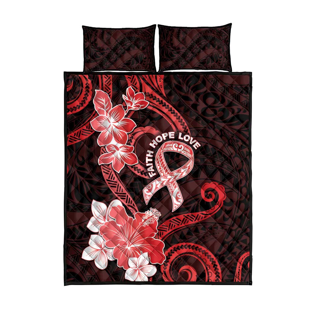 Heart Health Awareness Quilt Bed Set Warrior Wears Red Polynesian Style