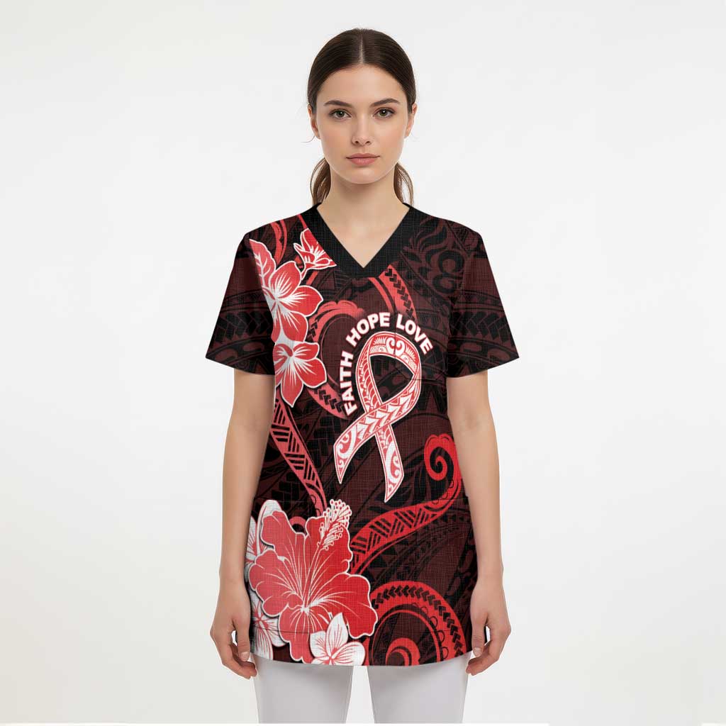 Heart Health Awareness Scrub Top Warrior Wears Red Polynesian Style - Polynesian Pride