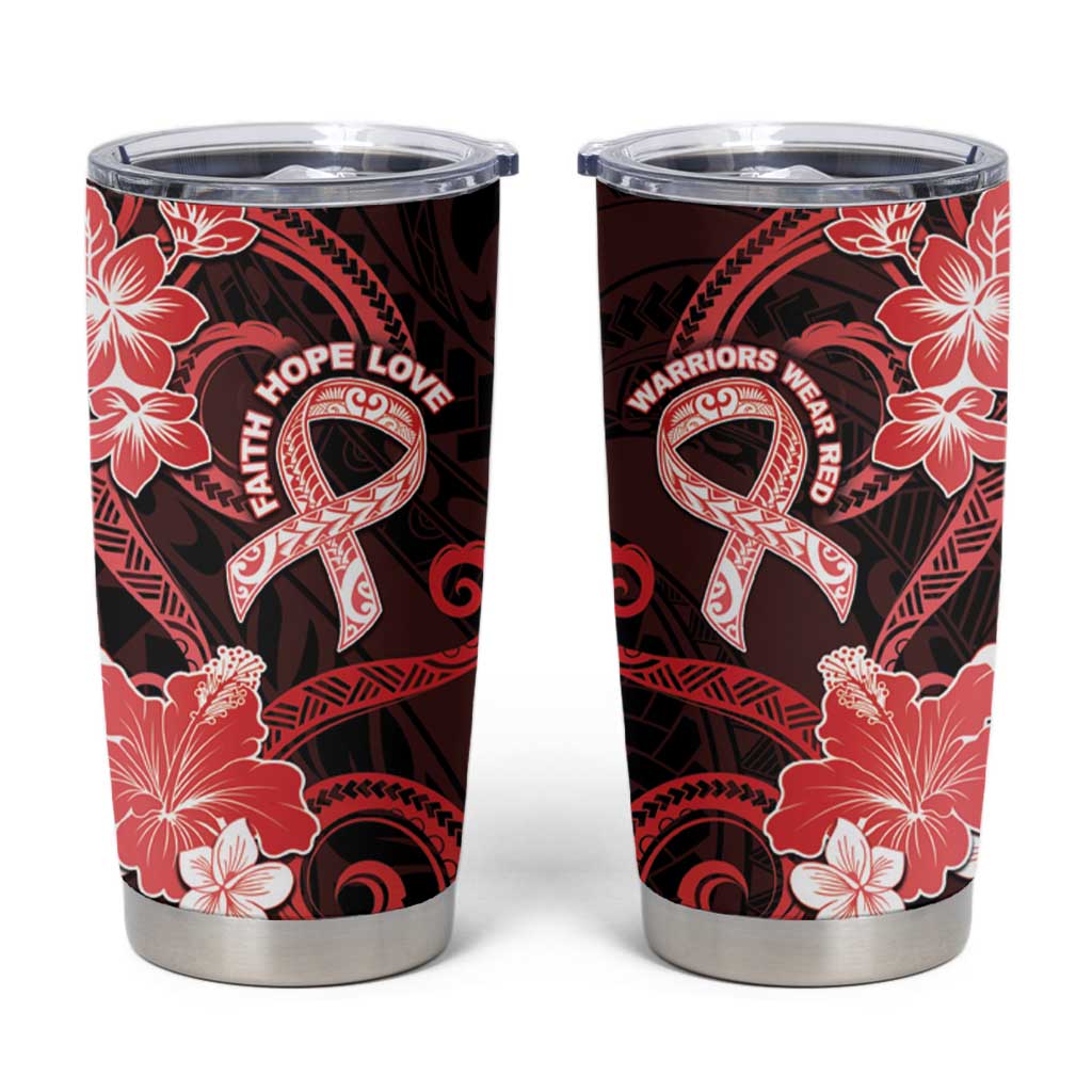Heart Health Awareness Tumbler Cup Warrior Wears Red Polynesian Style