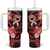 Heart Health Awareness Tumbler With Handle Warrior Wears Red Polynesian Style