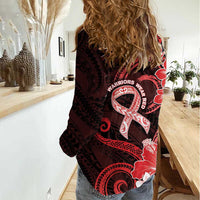 Heart Health Awareness Women Casual Shirt Warrior Wears Red Polynesian Style