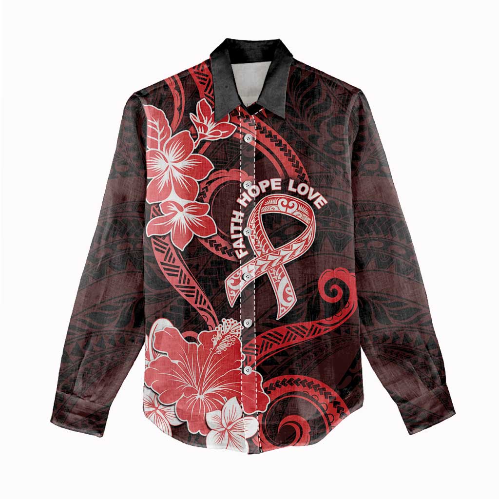 Heart Health Awareness Women Casual Shirt Warrior Wears Red Polynesian Style