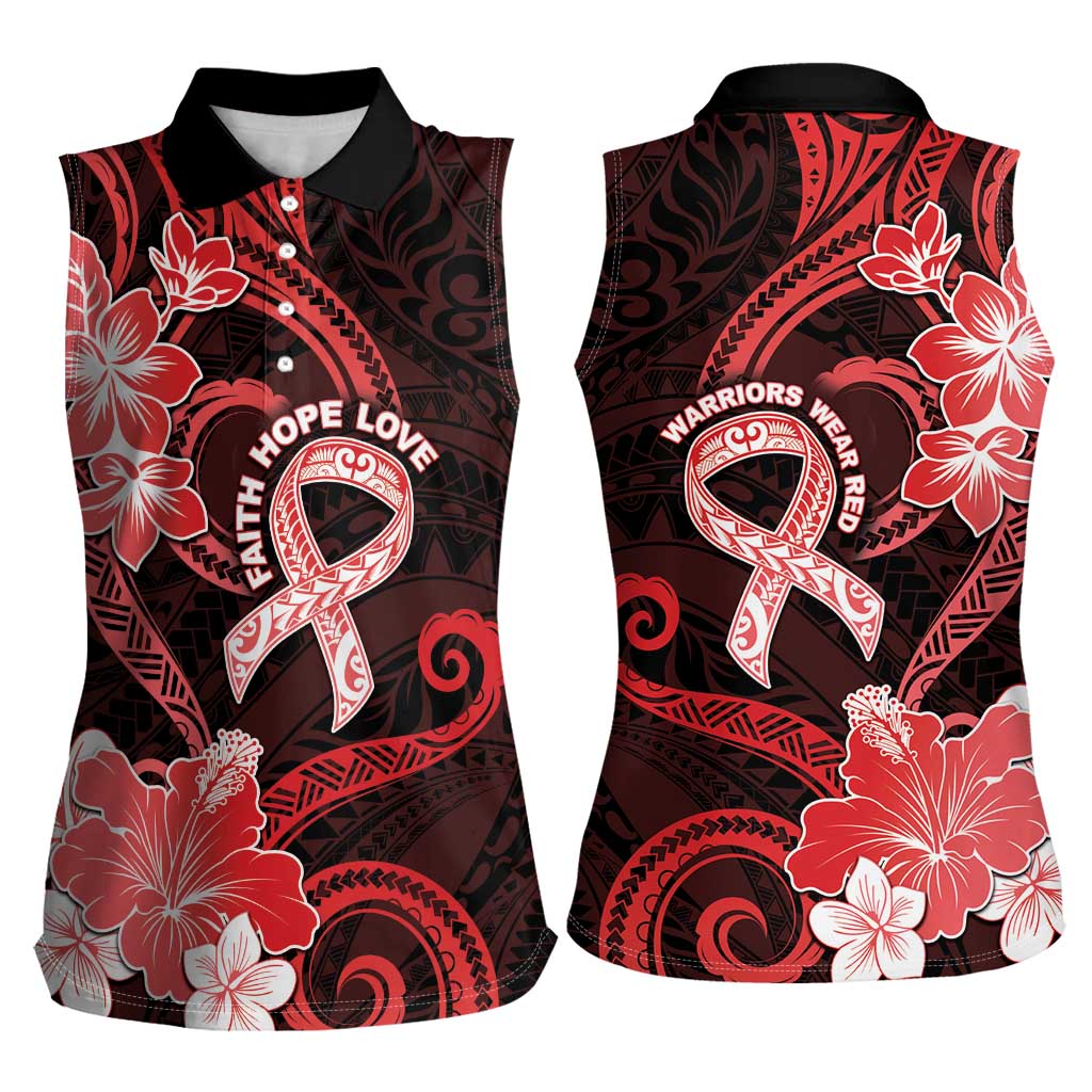 Heart Health Awareness Women Sleeveless Polo Shirt Warrior Wears Red Polynesian Style LT05 - Polynesian Pride