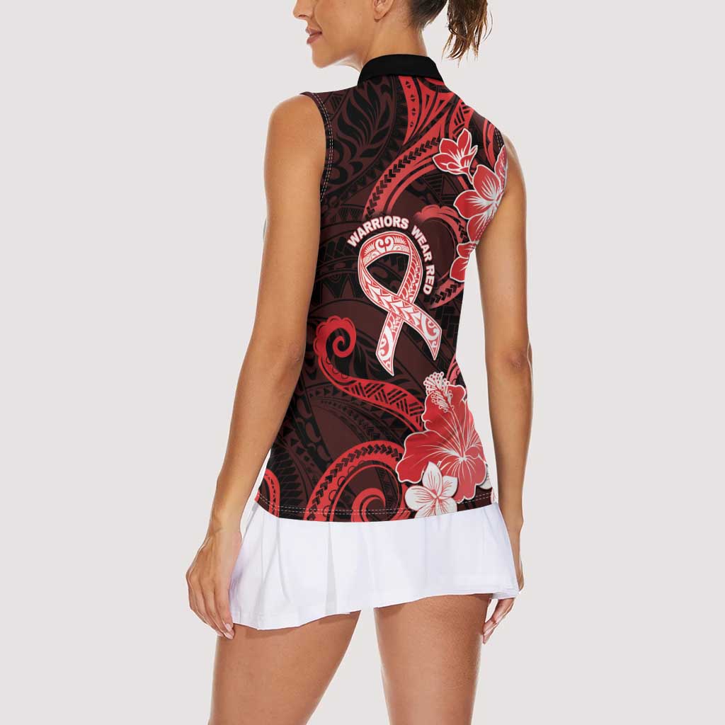 Heart Health Awareness Women Sleeveless Polo Shirt Warrior Wears Red Polynesian Style LT05 - Polynesian Pride