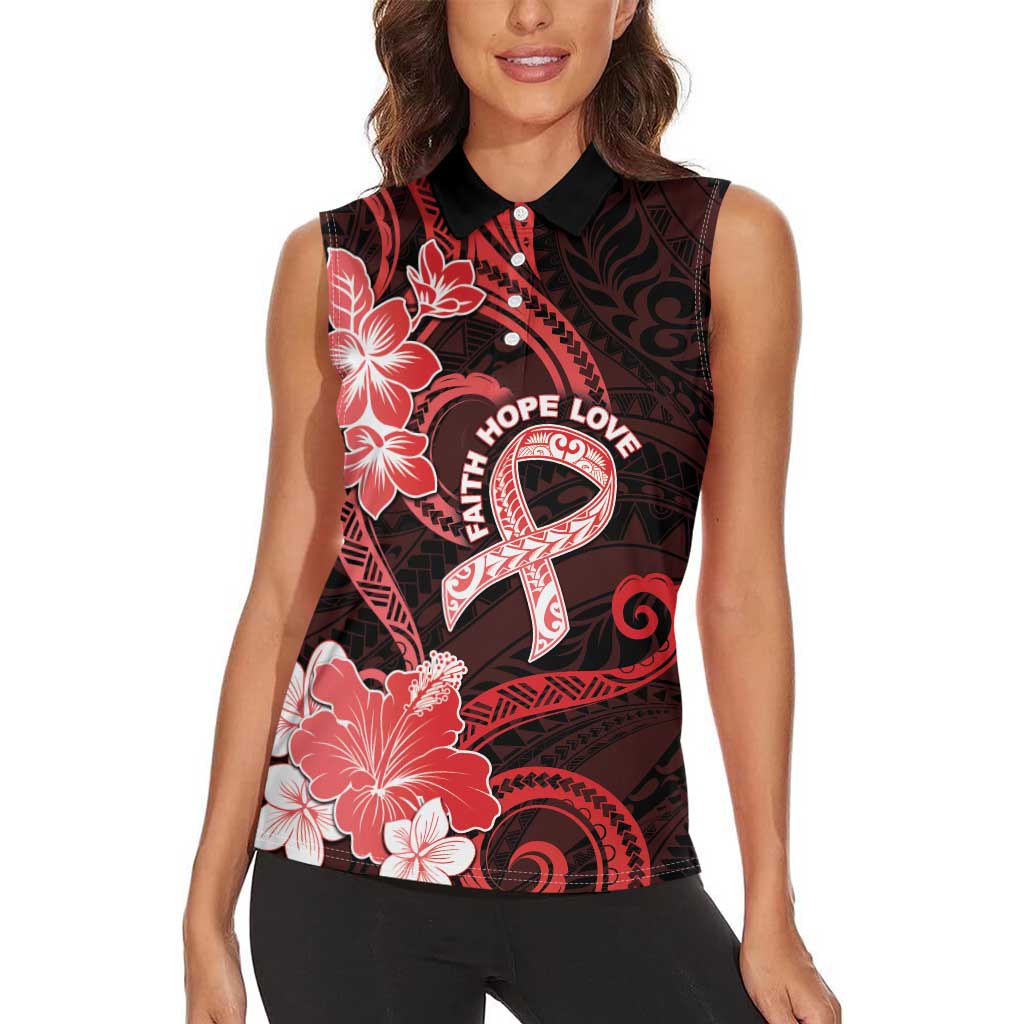 Heart Health Awareness Women Sleeveless Polo Shirt Warrior Wears Red Polynesian Style LT05 - Polynesian Pride