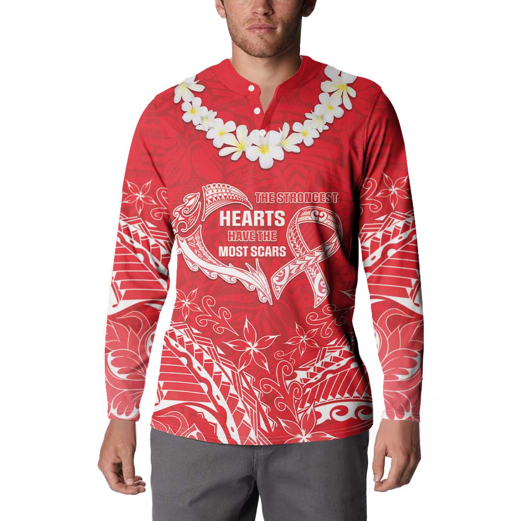 Heart Health Awareness Button Sweatshirt Polynesian Red Ribbon