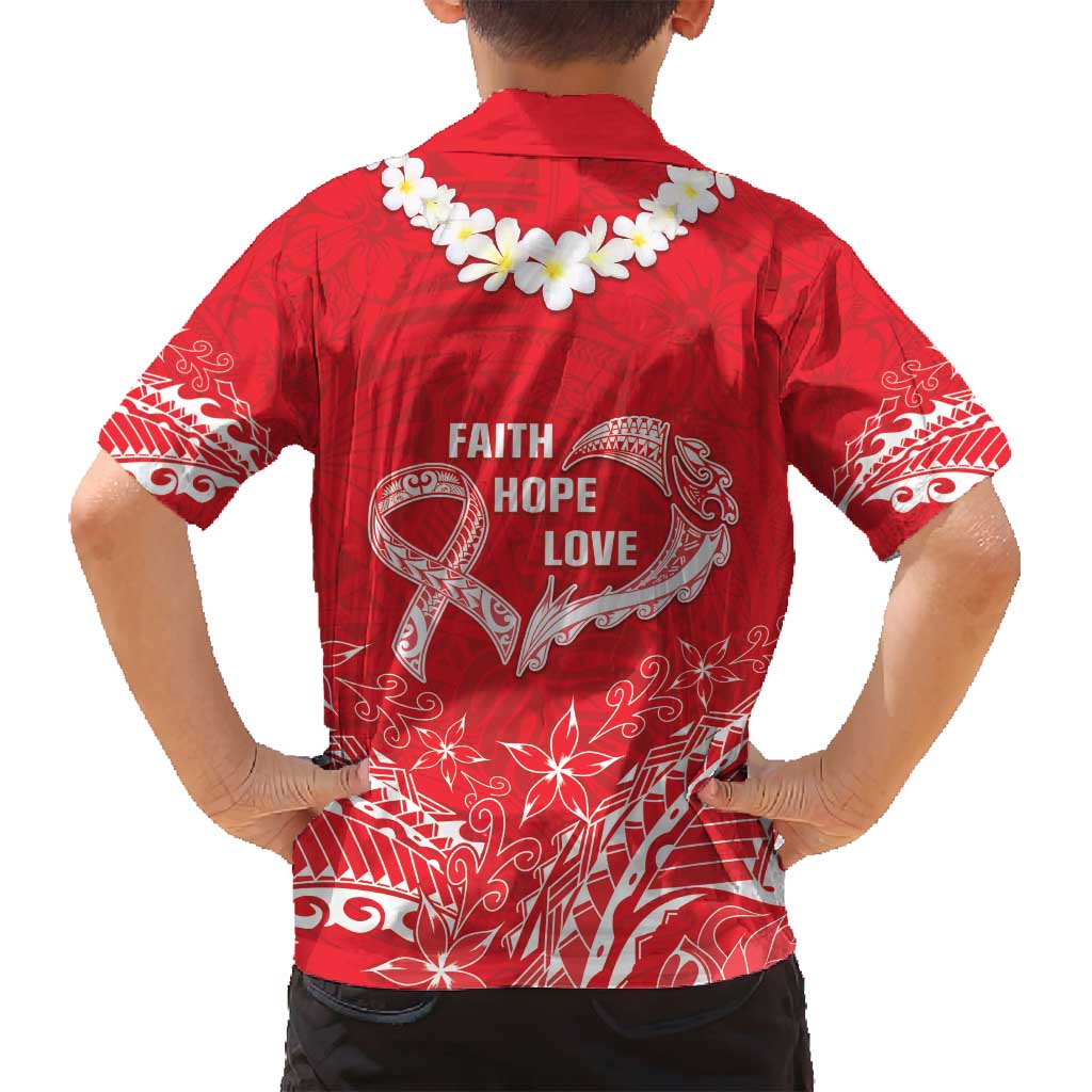 Heart Health Awareness Family Matching Off Shoulder Maxi Dress and Hawaiian Shirt Polynesian Red Ribbon