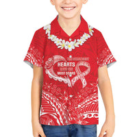 Heart Health Awareness Family Matching Off Shoulder Maxi Dress and Hawaiian Shirt Polynesian Red Ribbon