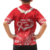 Heart Health Awareness Family Matching Short Sleeve Bodycon Dress and Hawaiian Shirt Polynesian Red Ribbon