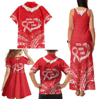 Heart Health Awareness Family Matching Tank Maxi Dress and Hawaiian Shirt Polynesian Red Ribbon