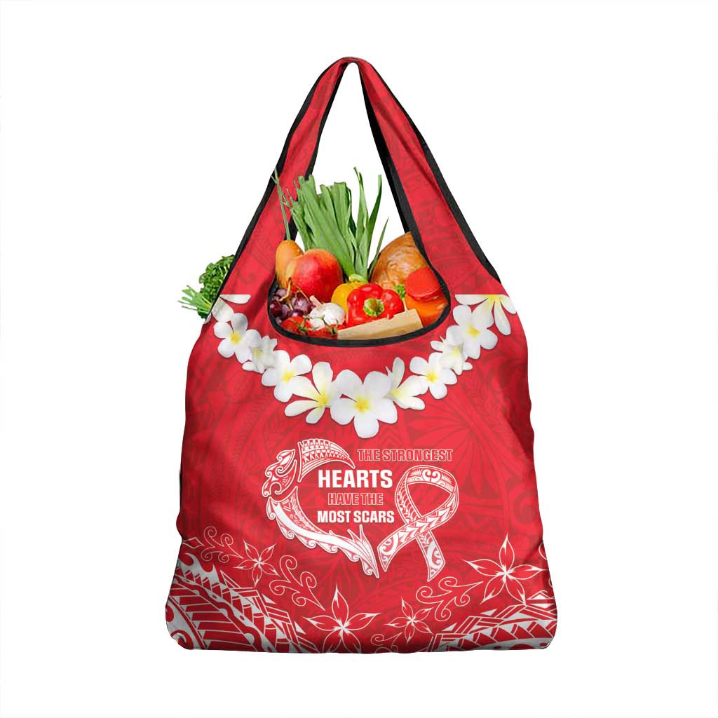 Heart Health Awareness Grocery Bag Polynesian Red Ribbon
