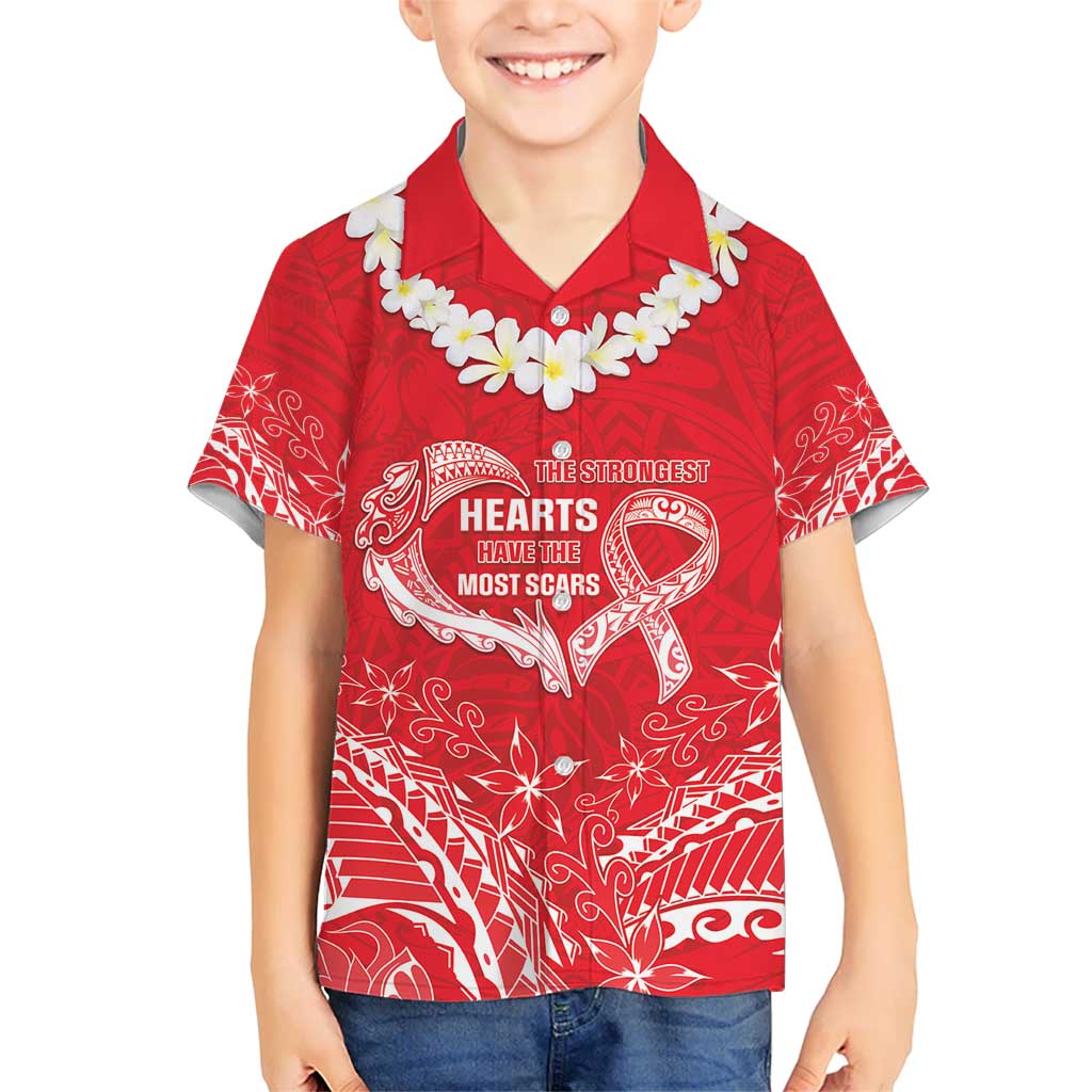 Heart Health Awareness Kid Hawaiian Shirt Polynesian Red Ribbon