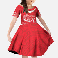 Heart Health Awareness Kid Short Sleeve Dress Polynesian Red Ribbon