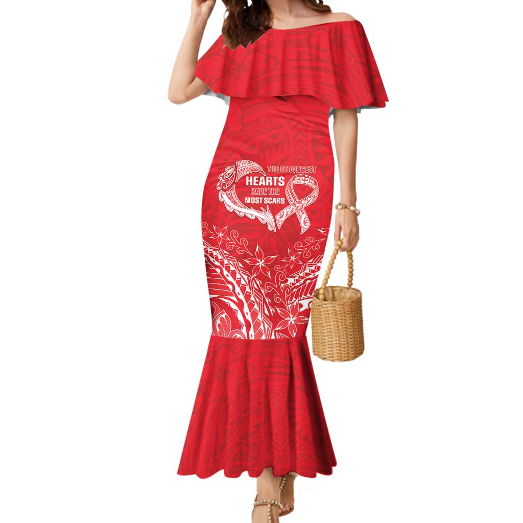 Heart Health Awareness Mermaid Dress Polynesian Red Ribbon