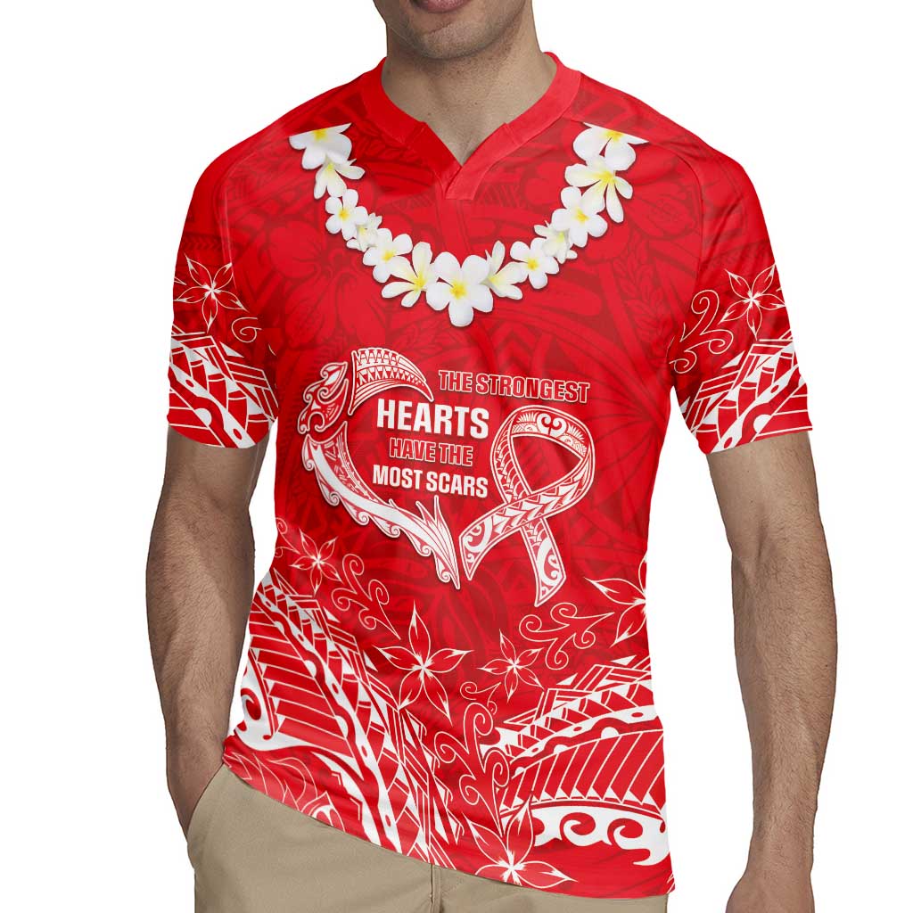 Heart Health Awareness Rugby Jersey Polynesian Red Ribbon