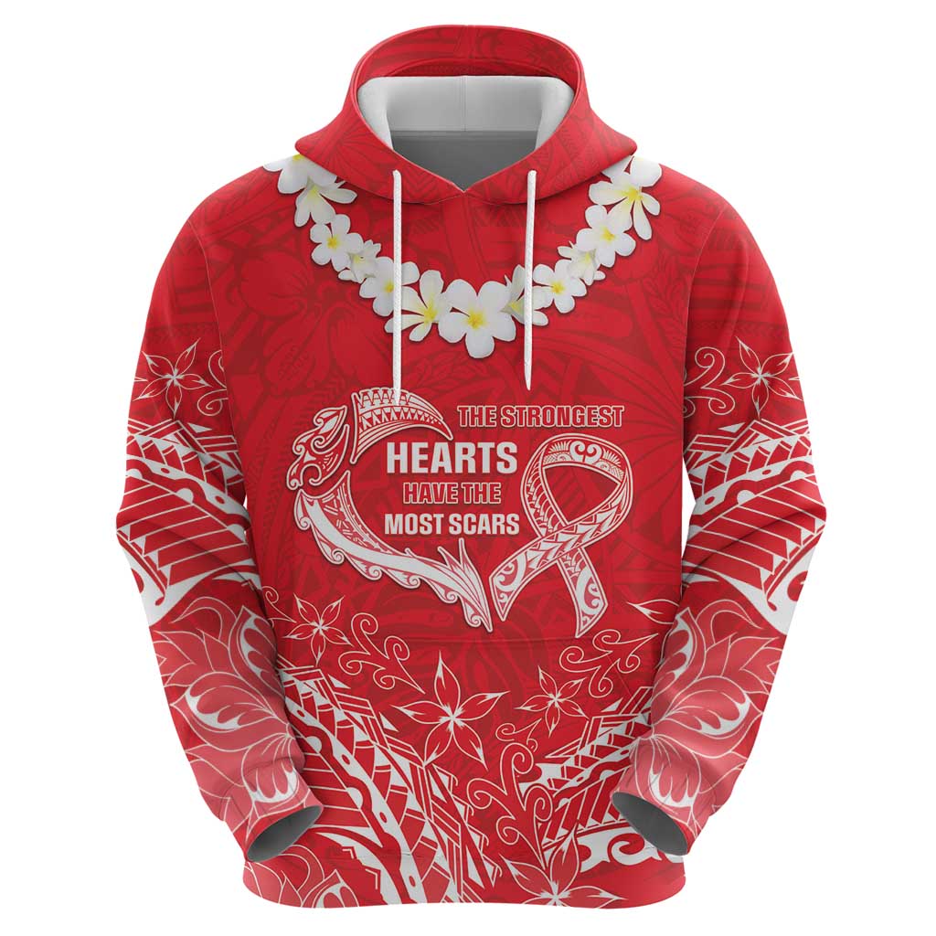 Heart Health Awareness Zip Hoodie Polynesian Red Ribbon
