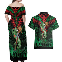 New Zealand ANZAC Day Couples Matching Off Shoulder Maxi Dress and Hawaiian Shirt Aotearoa Hei Tiki