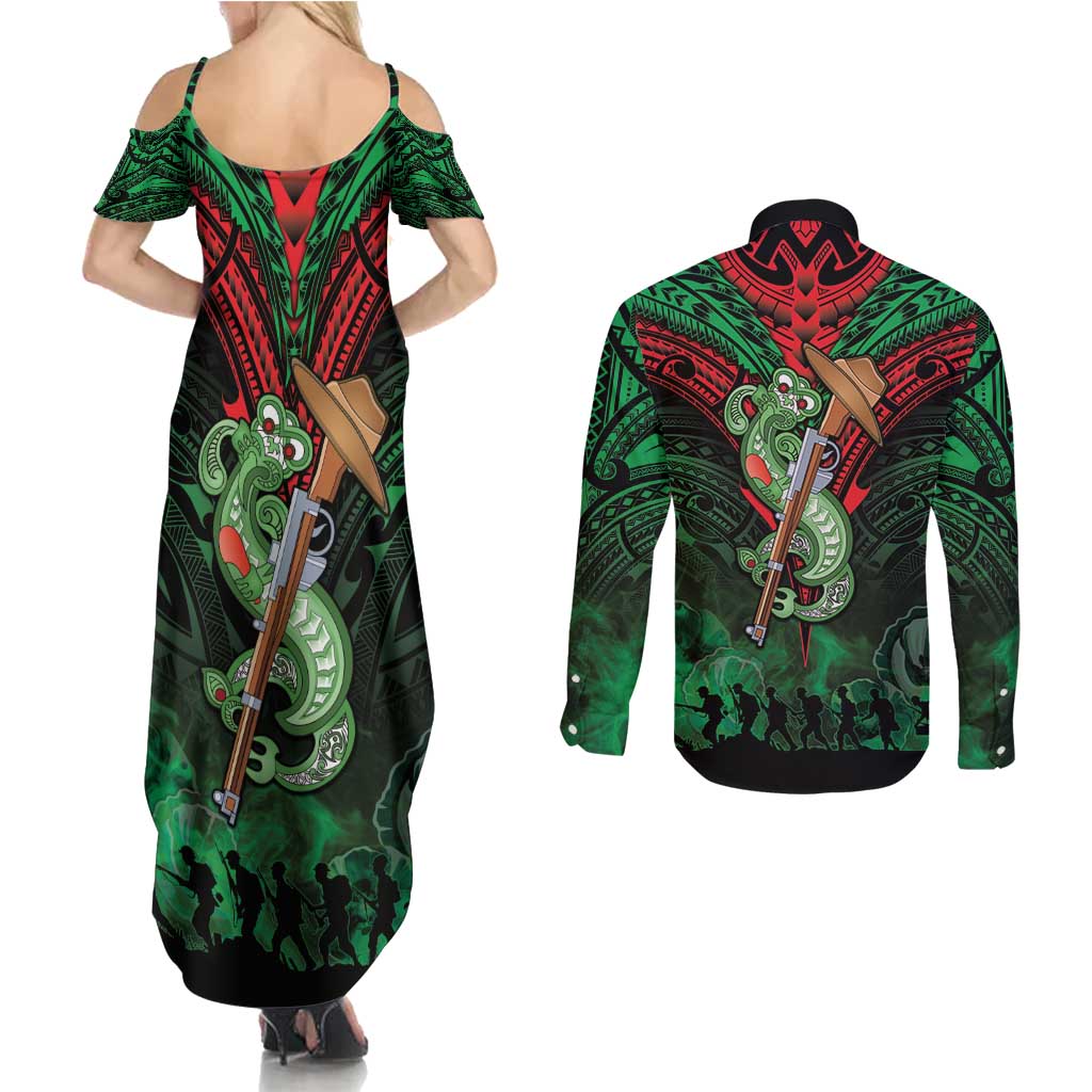 New Zealand ANZAC Day Couples Matching Summer Maxi Dress and Long Sleeve Button Shirt Aotearoa Hei Tiki