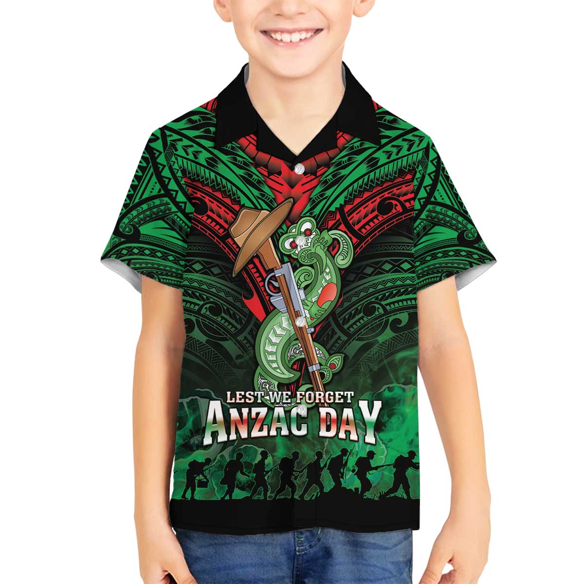 New Zealand ANZAC Day Family Matching Off The Shoulder Long Sleeve Dress and Hawaiian Shirt Aotearoa Hei Tiki