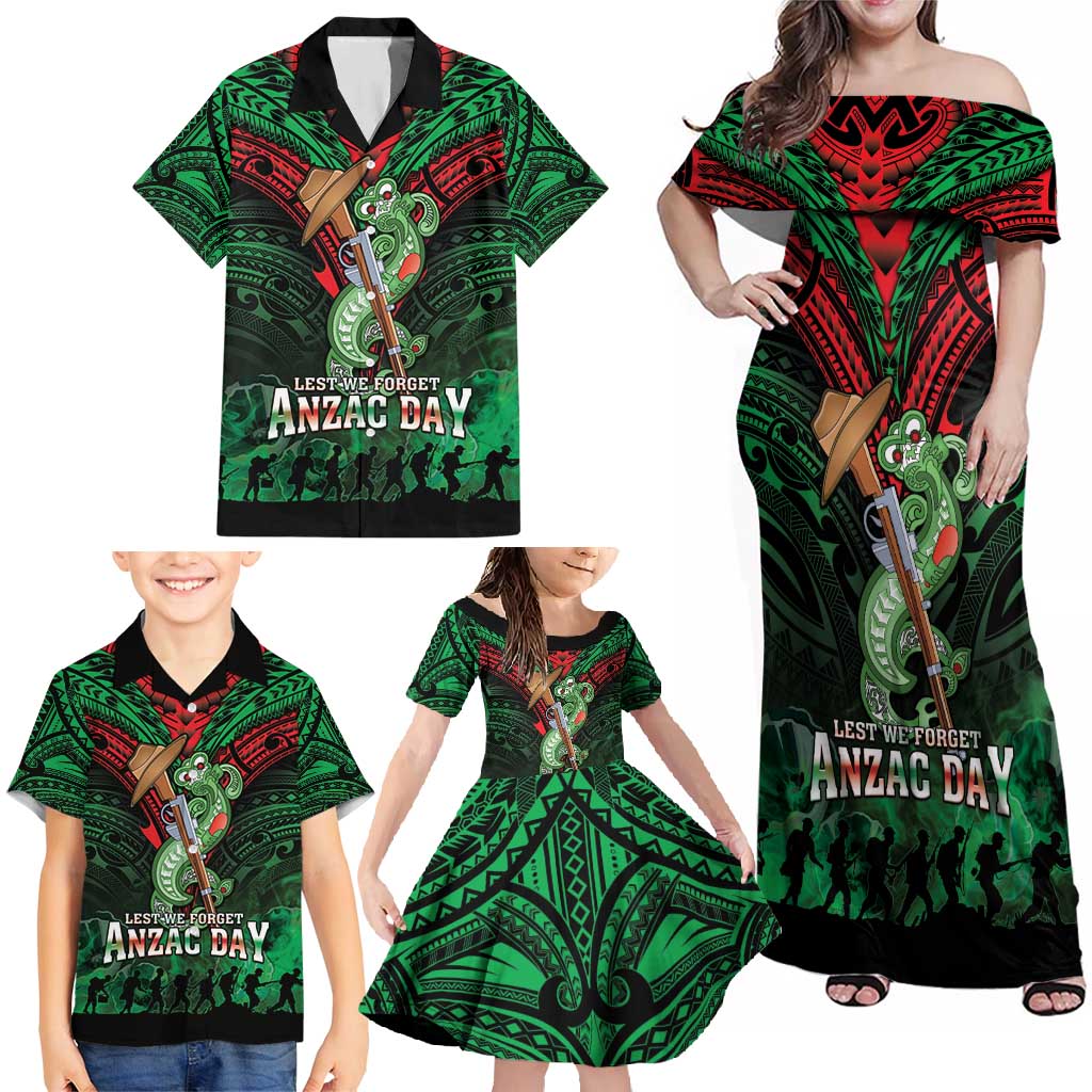 New Zealand ANZAC Day Family Matching Off Shoulder Maxi Dress and Hawaiian Shirt Aotearoa Hei Tiki