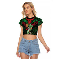 New Zealand ANZAC Day Raglan Cropped T Shirt Aotearoa Hei Tiki LT05 Female Green - Polynesian Pride