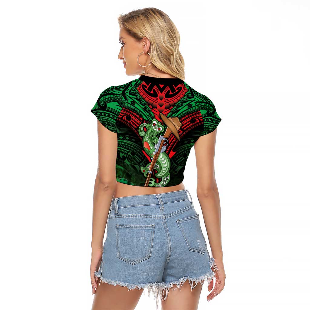 New Zealand ANZAC Day Raglan Cropped T Shirt Aotearoa Hei Tiki LT05 - Polynesian Pride