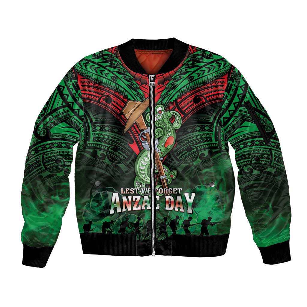 New Zealand ANZAC Day Sleeve Zip Bomber Jacket Aotearoa Hei Tiki