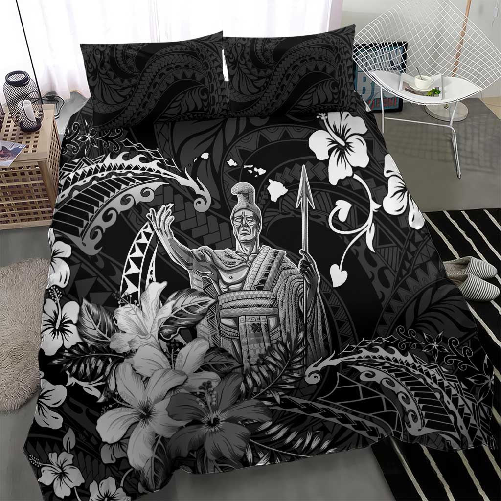 Hawaii King Kamehameha Day Bedding Set Polynesian Pattern Mix Hibiscus Black