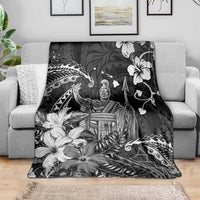 Hawaii King Kamehameha Day Blanket Polynesian Pattern Mix Hibiscus Black