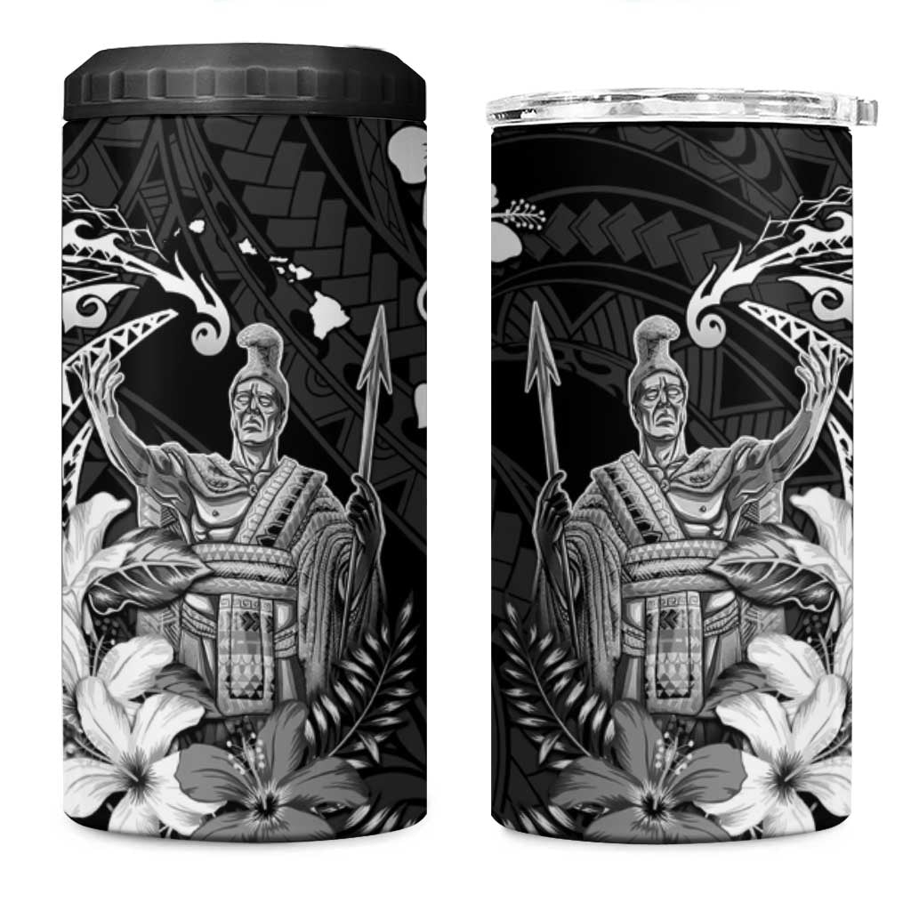 Hawaii King Kamehameha Day 4 in 1 Can Cooler Tumbler Polynesian Pattern Mix Hibiscus Black