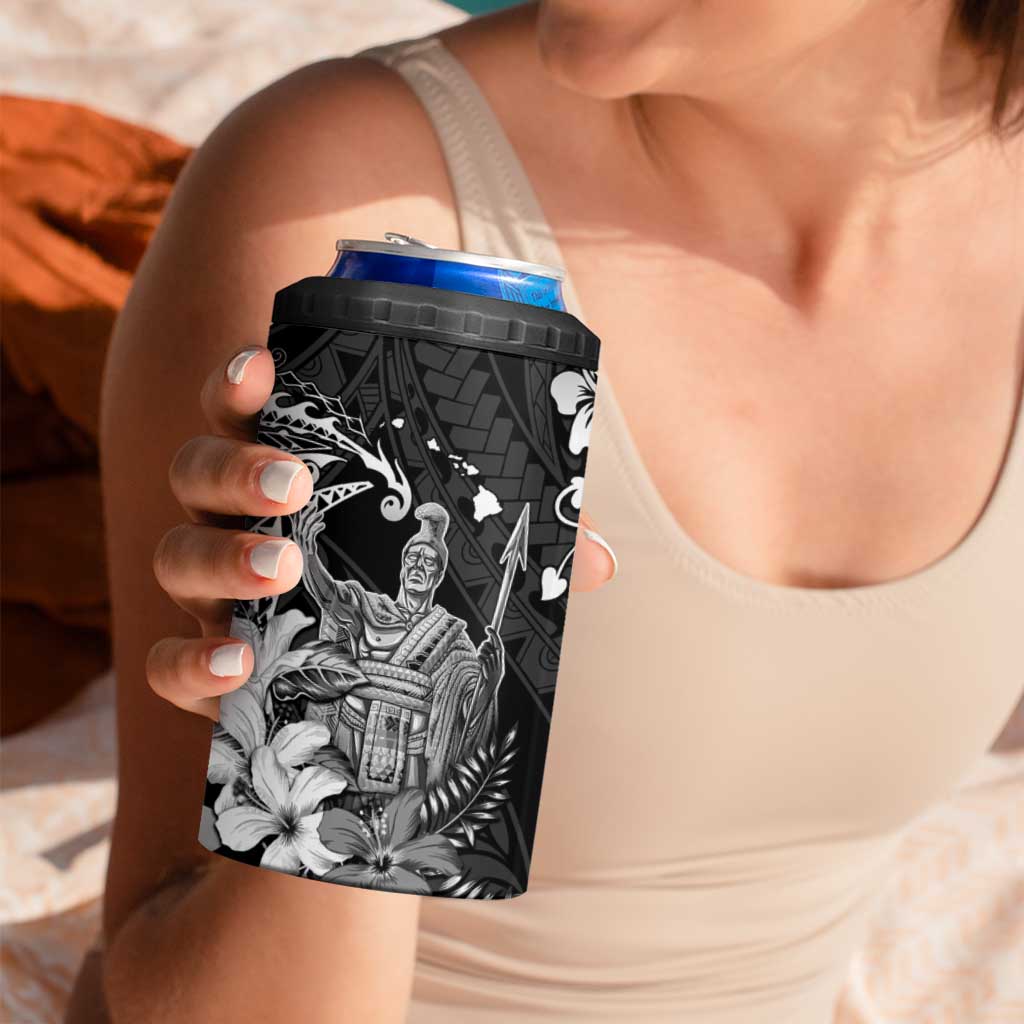 Hawaii King Kamehameha Day 4 in 1 Can Cooler Tumbler Polynesian Pattern Mix Hibiscus Black