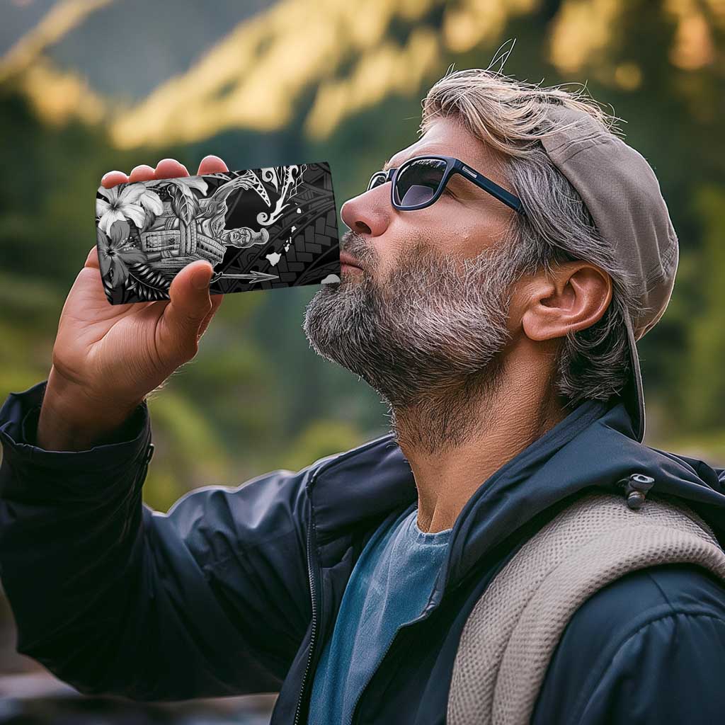 Hawaii King Kamehameha Day 4 in 1 Can Cooler Tumbler Polynesian Pattern Mix Hibiscus Black