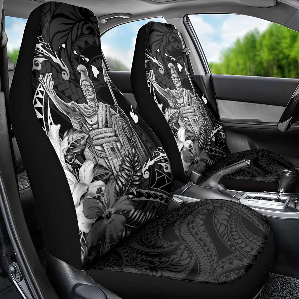 Hawaii King Kamehameha Day Car Seat Cover Polynesian Pattern Mix Hibiscus Black